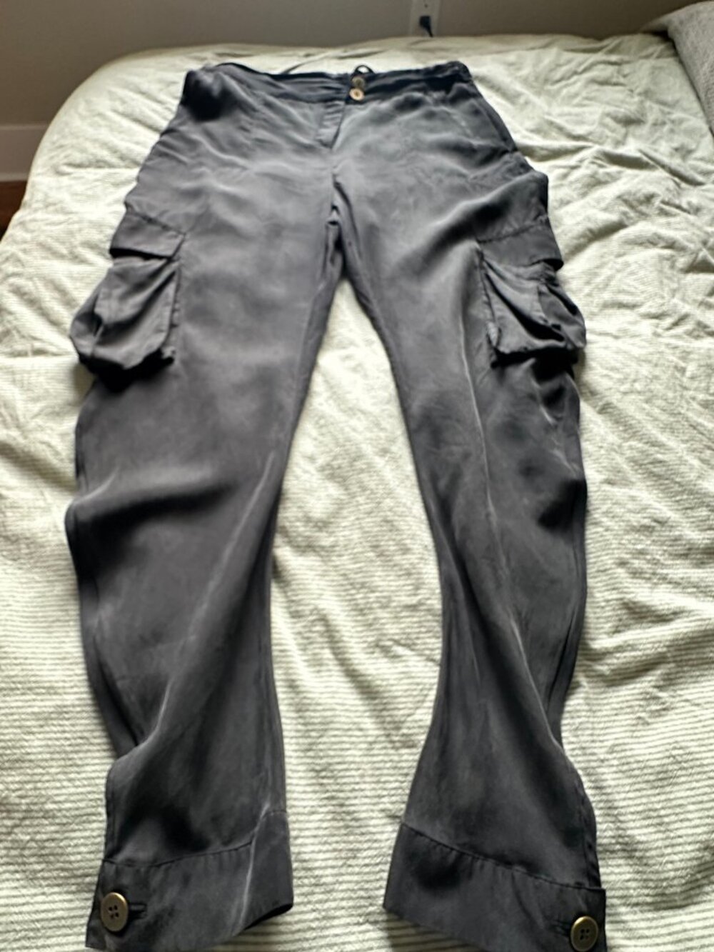L.A.M.B. 100% Black Silk Cargo Pants